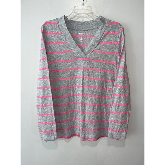 Gap Womens Long Sleeve Striped V-Neck Top XL Gray & Pink - Picture 1 of 7
